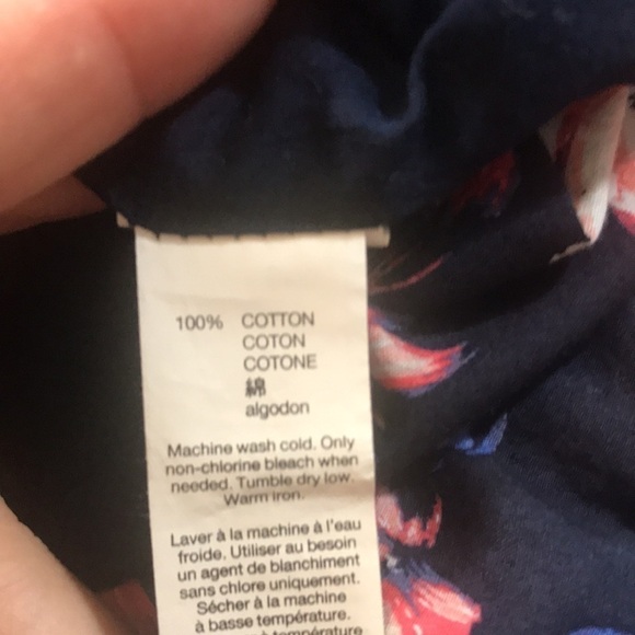 GAP Sleeveless 100% Cotton Navy Blue Floral Drawstring Waist Dress size 14 - Picture 9 of 13